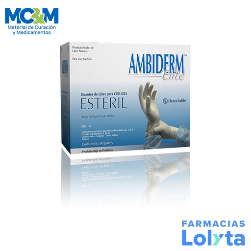 [2825] GUANTE CIRUJANO ELITE ESTERIL # 8 C/50 PARES AMBIDERM