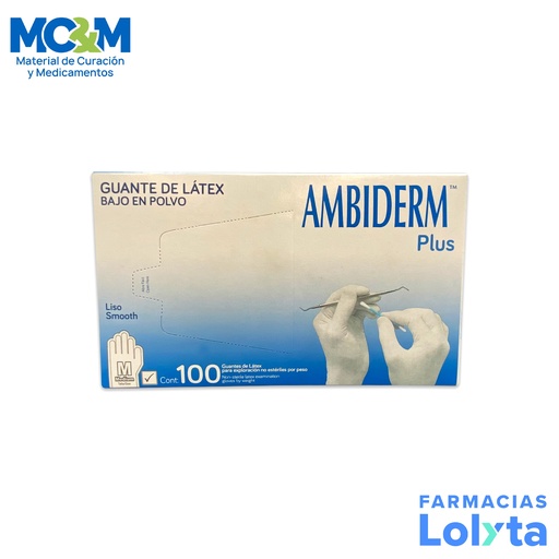 [451] GUANTE NO ESTERIL PLUS MEDIANO BLANCO C/100 AMBIDERM