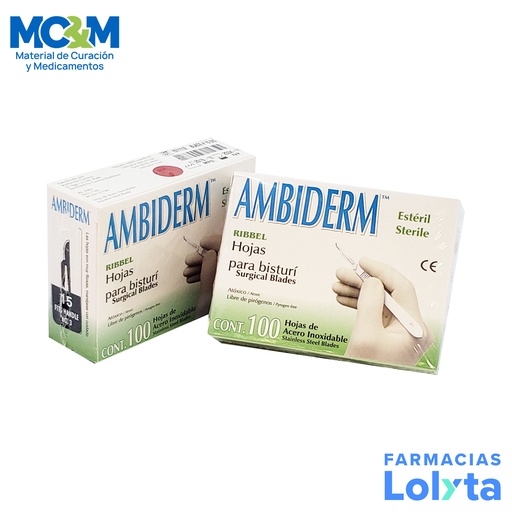 [2856] HOJA PARA BISTURI #15 ACERO INOXIDABLE C/100  AMBIDERM