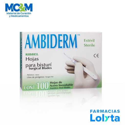 [2857] HOJA PARA BISTURI #15C ACERO INOXIDABLE C/100 AMBIDERM