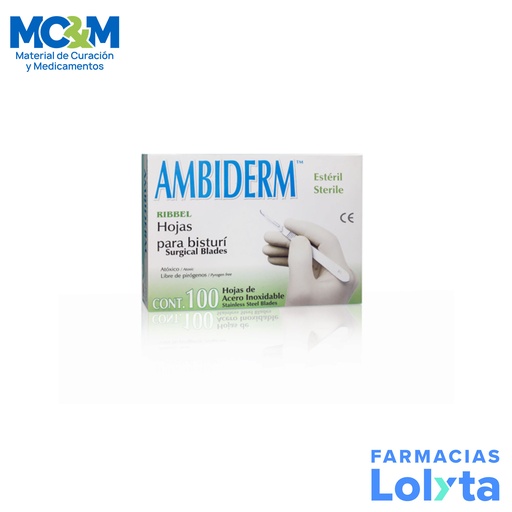 [2859] HOJA PARA BISTURI #22 ACERO INOXIDABLE C/100 AMBIDERM
