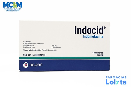 [722] INDOCID 100 MG C/15 SUPOSITORIO INDOMETACINA LAB ASPEN