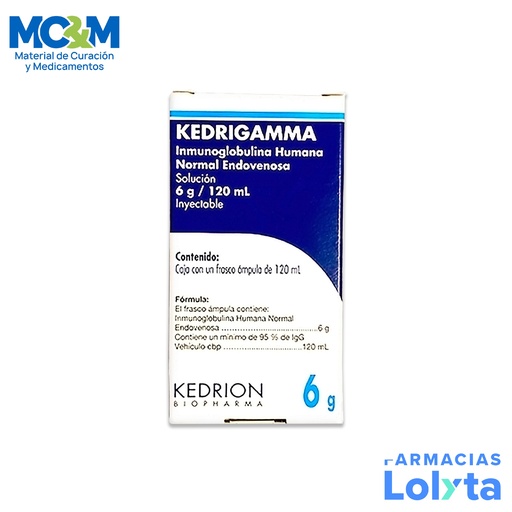 [479] INMUNOGLOBULINA KEDRIGAMMA SOL INY 6 G/120 ML INMUNOGLOBULINA HUMANA NORMAL 5% LAB KEDRION BIOPHARMA (RF)
