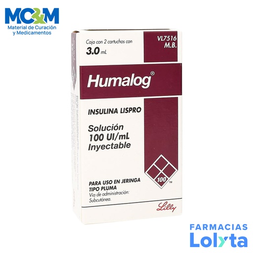 [1427] INSULINA HUMALOG 100 UI 3 ML SOL INY C/2 CARTUCHOS INSULINA LISPRO LAB LILLY (RF)