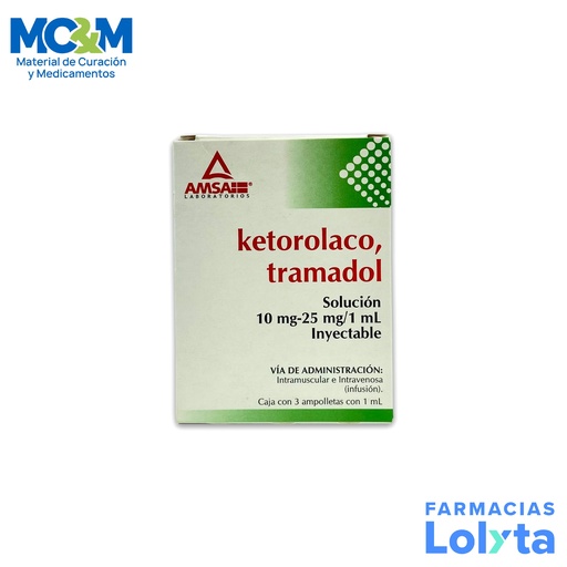 [517] KETOROLACO TRAMADOL 10/25 MG/1 ML SOL INY C/3 AMP LAB AMSA