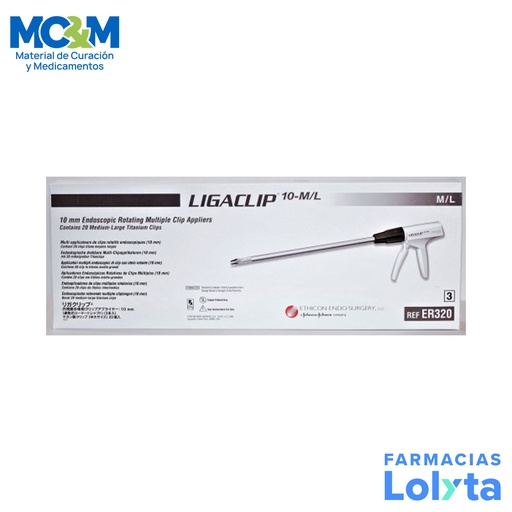 [3587] LIGACLIP 10 MM C/20 CLIPS MEDIANO/GRANDE APLICADOR AUTOMATICO DE CLIPS LAPAROSCOPICO DESECHABLE REF ER320 ETHICON
