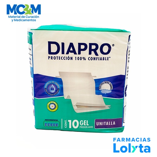 [3549] PAÑAL DIAPRO ADULTO PREDOBLADO GEL UNITALLA C/10 PZAS KIMBERLY CLARK