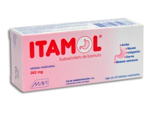 [2354] SUBSALICILATO DE BISMUTO 262 MG C/24 TAB MASTICABLES ITAMOL LAB MAVI