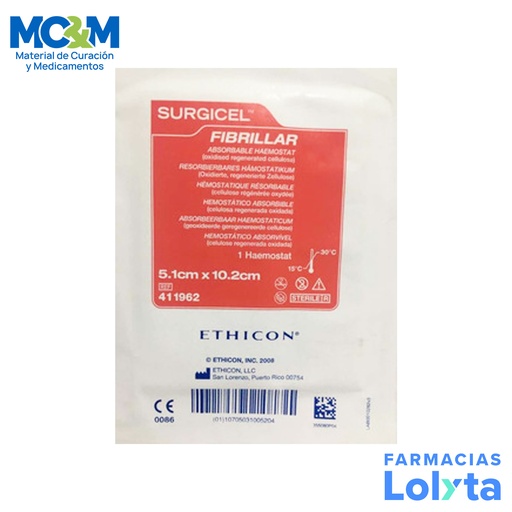 [3802] SURGICEL FIBRILLAR 5.1 X 10.2 CM HEMOSTATICO ABSORBIBLE (CELULOSA REGENERADA OXIDADA)  REF 1962 ETHICON J&J