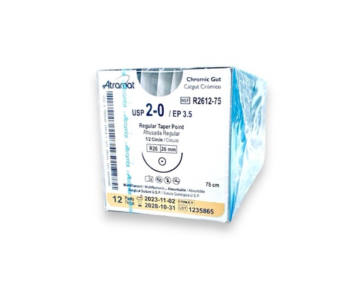 [2902] SUTURA CATGUT CROMICO 2/0 26 MM 75 CM 1/2 AHUSADA REGULAR REDONDA C/12 R2612-75 ATRAMAT