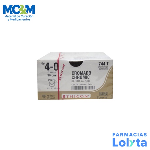 [3805] SUTURA CATGUT CROMICO 4/0 13 MM 30 CM 2M-1 REVERSO CORTANTE DOBLE ARMADA C/12 744T ETHICON OFTALMOLOGIA
