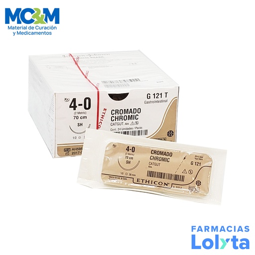[3806] SUTURA CATGUT CROMICO 4/0 26 MM 70 CM SH AHUSADA REDONDA C/12 G121T ETHICON GASTROINTESTINAL