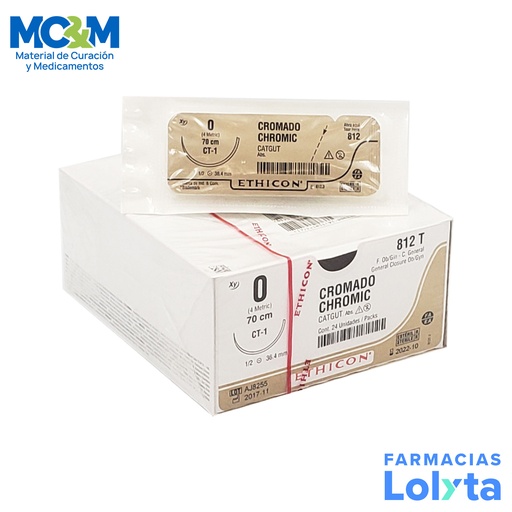 [3807] SUTURA CATGUT CROMICO 0 36.4 MM 70 CM CT-1 AHUSADA REDONDA C/12 812T ETHICON GENERAL