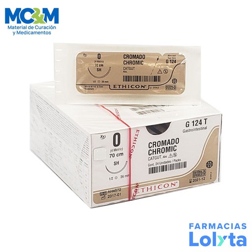[3808] SUTURA CATGUT CROMICO 0 26 MM 70 CM SH AHUSADA REDONDA C/12 G124T ETHICON GASTROINTESTINAL