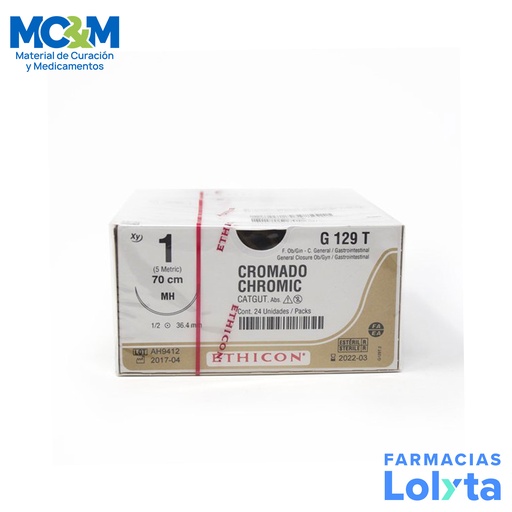 [3809] SUTURA CATGUT CROMICO 1 36.4 MM 70 CM MH AHUSADA REDONDA C/12 G129T ETHICON GENERAL/GASTROINTESTINAL