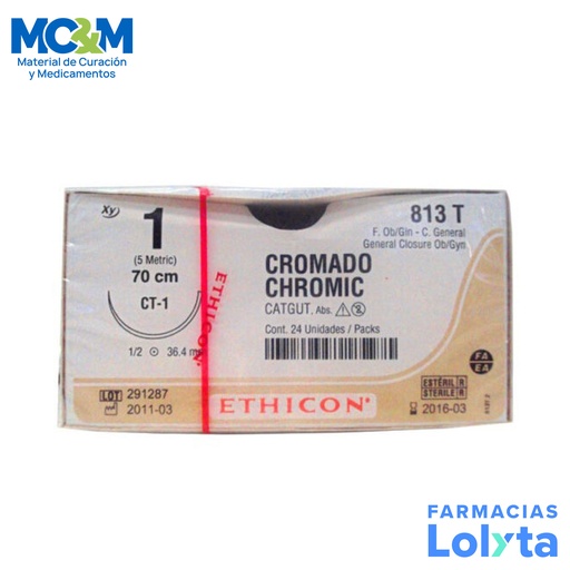 [3815] SUTURA CATGUT CROMICO 1 36.4 MM 70 CM CT-1 AHUSADA REDONDA C/12 813T ETHICON GENERAL