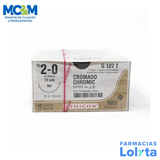 [3816] SUTURA CATGUT CROMICO 2/0 36.4 MM 70 CM MH AHUSADA REDONDA C/12 G127T ETHICON GENERAL/GASTROINTESTINAL