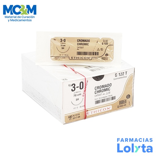[3818] SUTURA CATGUT CROMICO 3/0 26 MM 70 CM SH AHUSADA REDONDA C/12 G122T ETHICON GASTROINTESTINAL