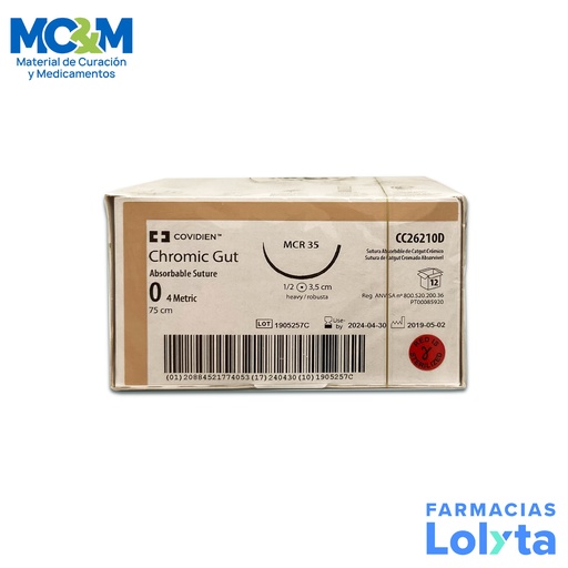 [1106] SUTURA CROMICO 0 35 MM 75 CM REDONDA C/12  COVIDIEN CC26210D