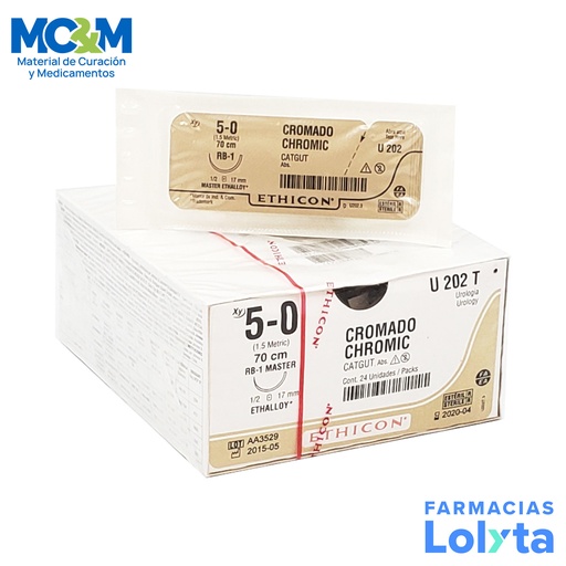 [3819] SUTURA CATGUT CROMICO 5/0 17 MM 70 CM RB-1 AHUSADA REDONDA C/12 U202T ETHICON UROLOGIA