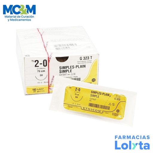 [3820] SUTURA CATGUT SIMPLE 2/0 26 MM 70 CM SH AHUSADA REDONDA C/12 G323T ETHICON GASTROINTESTINAL/UROLOGIA
