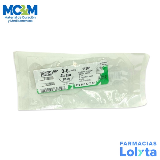 [803] SUTURA MONONYLON ETHILON 3/0 19 MM 45 CM SC-20 REVERSO CORTANTE NYLON PIEZA 14503T ETHICON