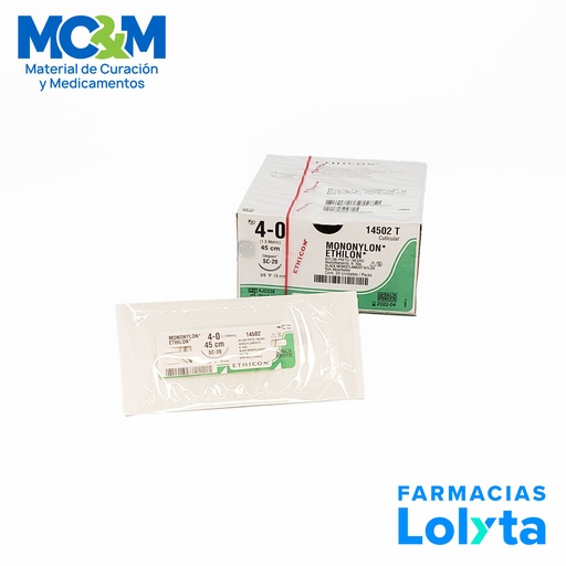 [3849] SUTURA MONONYLON ETHILON 4/0 19 MM 45 CM SC-20 REVERSO CORTANTE NYLON C/12 14502T ETHICON CUTICULAR