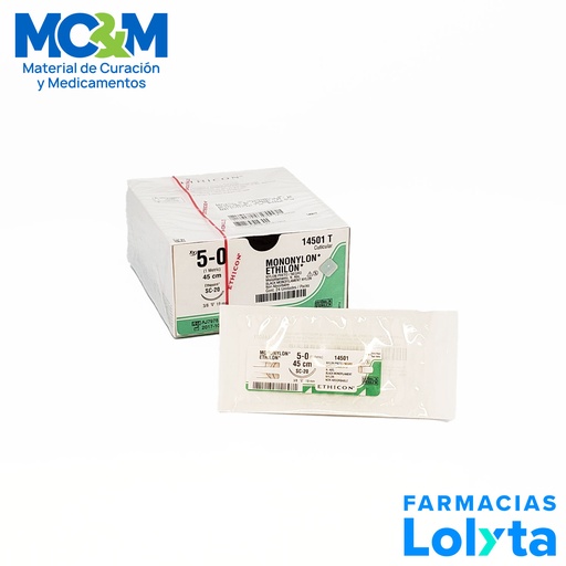 [3851] SUTURA MONONYLON ETHILON 5/0 19 MM 45 CM SC-20 REVERSO CORTANTE NYLON C/12 14501T ETHICON CUTICULAR