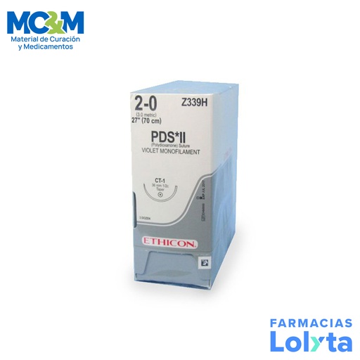 [3857] SUTURA PDS*II 2/0 36 MM 70 CM CT-1 AHUSADA REDONDA POLIDIOXANONA C/12 Z339H ETHICON