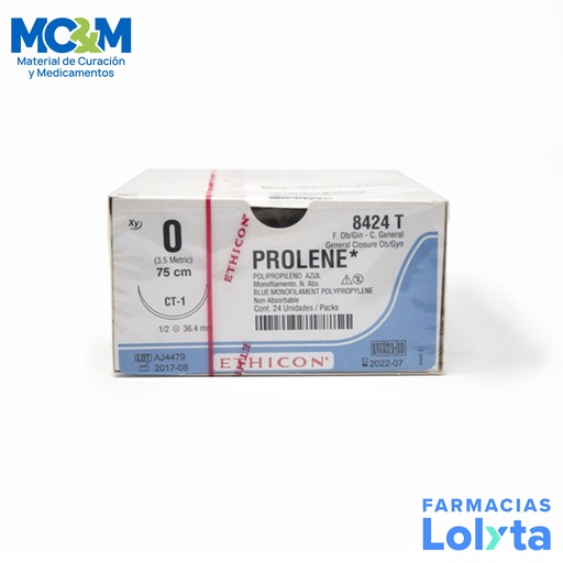 [3859] SUTURA PROLENE 0 36.4 MM 75 CM CT-1 AHUSADA REDONDA POLIPROPILENO C/12 8424T ETHICON GENERAL