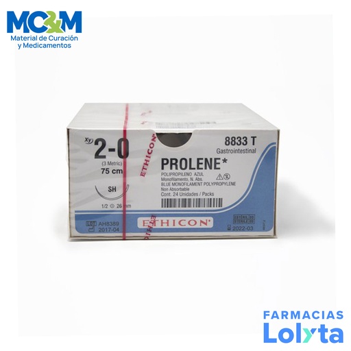 [3866] SUTURA PROLENE 2/0 26 MM 75 CM SH AHUSADA REDONDA POLIPROPILENO C/12 8833T ETHICON GASTROINTESTINAL