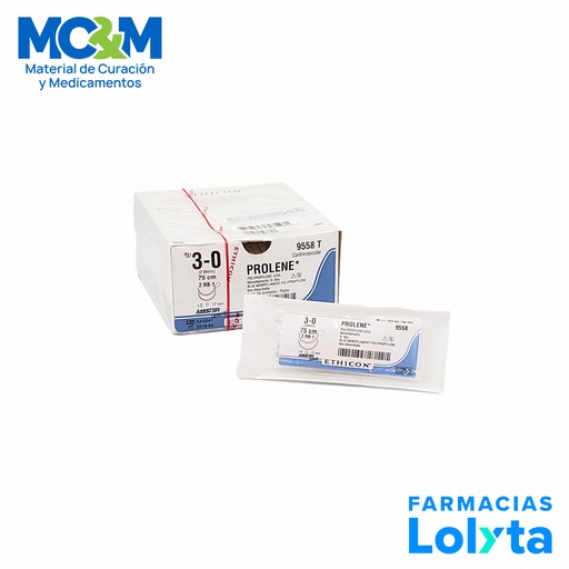 [3867] SUTURA PROLENE 3/0 17 MM 75 CM 2RB-1 AHUSADA REDONDA DOBLE ARMADA POLIPROPILENO C/12 9558T ETHICON CARDIOVASCULAR