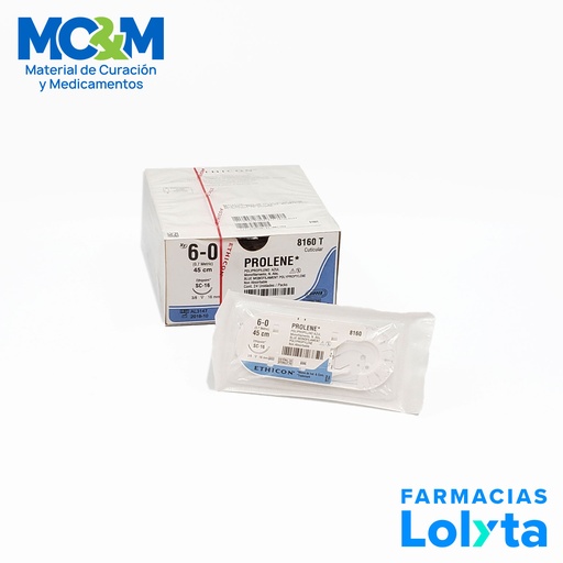 [3881] SUTURA PROLENE 6/0 16 MM 45 CM SC-16 REVERSO CORTANTE POLIPROPILENO C/12 8160T ETHICON CUTICULAR