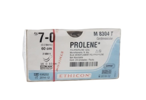 [835] SUTURA PROLENE 7/0 9.3 MM 60 CM 2BV-1 AHUSADA REDONDA DOBLE ARMADA POLIPROPILENO C/12 M8304T ETHICON CARDIOVASCULAR