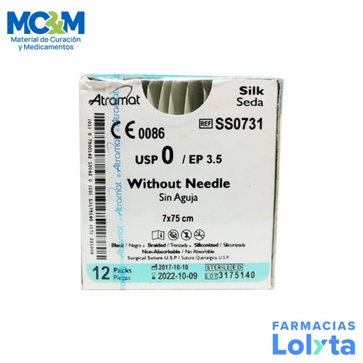 [2953] SUTURA SEDA 0 7X75 CM SIN AGUJA C/12 SS0731 ATRAMAT