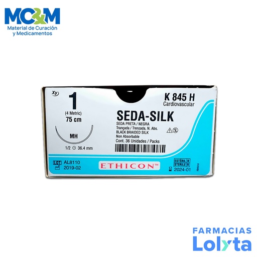 [837] SUTURA SEDA 1/0 36.4 MM 75 CM MH AHUSADA REDONDA C/12 K845H ETHICON CARDIOVASCULAR
