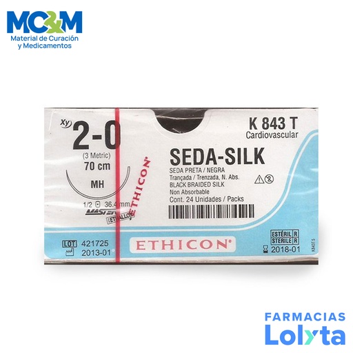 [3891] SUTURA SEDA 2/0 36.4 MM 70 CM MH AHUSADA REDONDA C/12 K843T ETHICON CARDIOVASCULAR