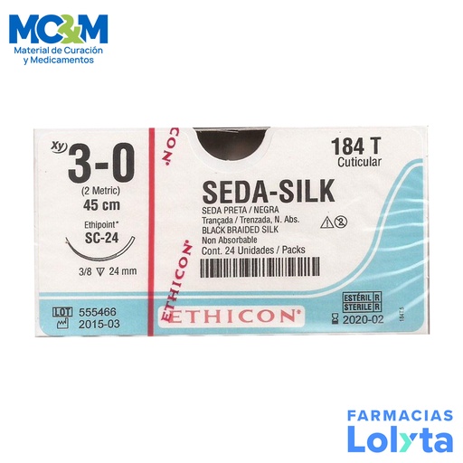 [3894] SUTURA SEDA 3/0 24 MM 45 CM SC-24 REVERSO CORTANTE C/12 184T ETHICON CUTICULAR