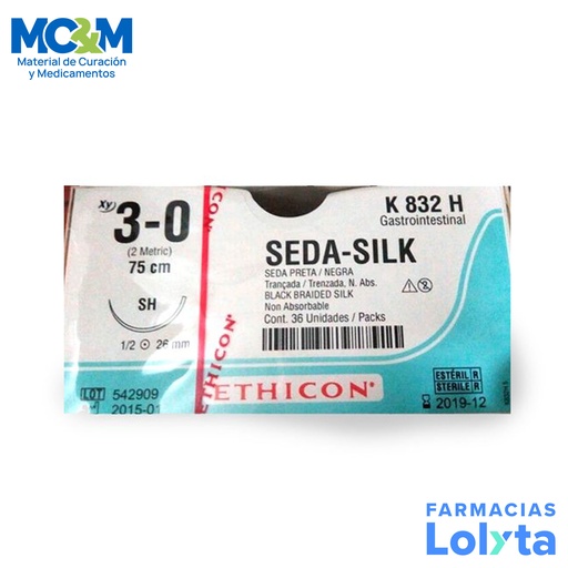 [3895] SUTURA SEDA 3/0 26 MM 75 CM SH AHUSADA REDONDA C/12 K832H ETHICON GASTROINTESTINAL