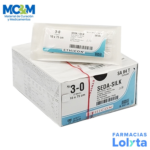 [3905] SUTURA SEDA 3/0 10 X 75 CM SIN AGUJA C/12 SA84T ETHICON SUTUPACK