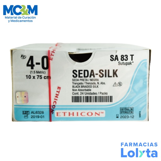 [3906] SUTURA SEDA 4/0 10 X 75 CM SIN AGUJA C/12 SA83T ETHICON SUTUPACK