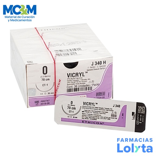 [3908] SUTURA VICRYL 0 36 MM 70 CM CT-1 AHUSADA REDONDA POLIGLACTINA 910 C/12 J340H ETHICON GENERAL