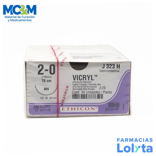 [3917] SUTURA VICRYL 2/0 36 MM 70 CM MH AHUSADA REDONDA POLIGLACTINA 910 C/12 J323H ETHICON GASTROINTESTINAL