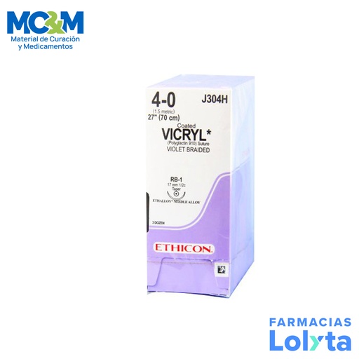 [3926] SUTURA VICRYL 4/0 17 MM 70 CM RB-1 AHUSADA REDONDA POLIGLACTINA 910 C/12 J304H ETHICON