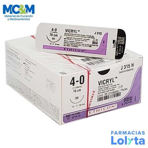[3927] SUTURA VICRYL 4/0 26 MM 70 CM SH AHUSADA REDONDA POLIGLACTINA 910 C/12 J315H ETHICON GASTROINTESTINAL
