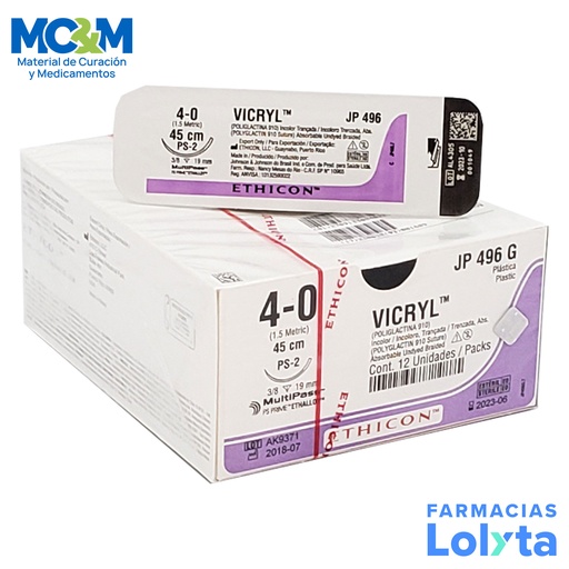 [3928] SUTURA VICRYL 4/0 19 MM 45 CM PS-2 REVERSO CORTANTE PRIME POLIGLACTINA 910 C/12 JP496G ETHICON PLASTICA