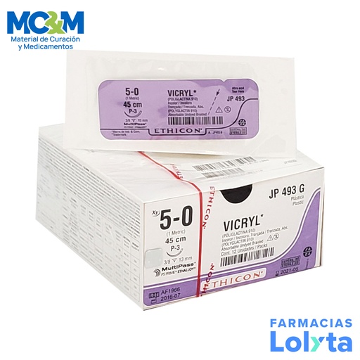 [3930] SUTURA VICRYL 5/0 13 MM 45 CM P-3 REVERSO CORTANTE PRIME POLIGLACTINA 910 C/12 JP493G ETHICON PLASTICA
