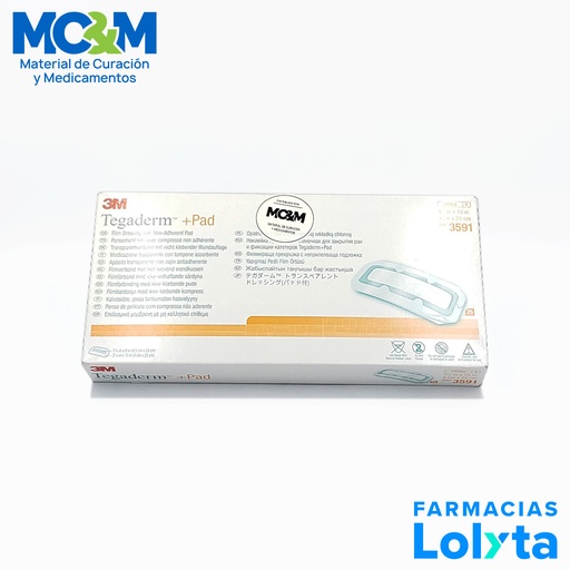[2727] TEGADERM+PAD 9 X 25 CM C/25 PZAS APOSITO TRANSPARENTE CON COJIN ANTIADHERENTE REF 3591 3M