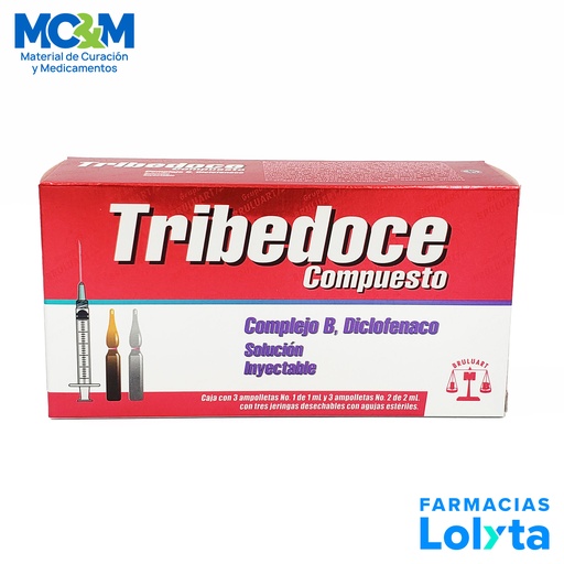[2393] COMPLEJO B (TIAMINA/PIRIDOXINA/CIANOCOBALAMINA) DICLOFENACO SOL INY 100/100/5/75 MG C/3 AMP TRIBEDOCE COMPUESTO LAB BRULUART