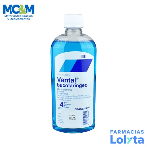 [1142] VANTAL BUCOFARINGEO SOL 0.15G/100ML C/360 ML BENCIDAMINA LAB GROSSMAN